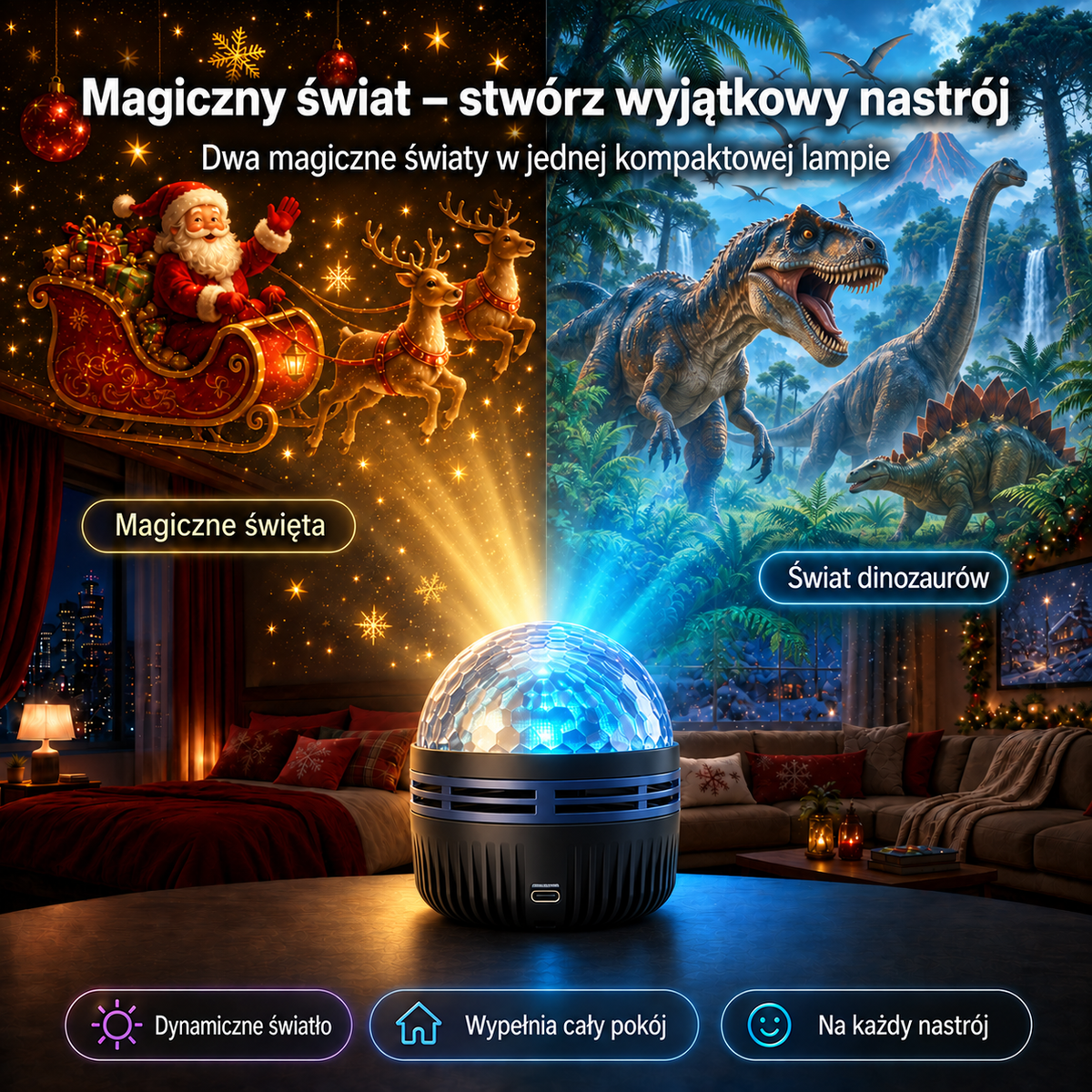 𝑺𝑪𝑵𝑫𝑹® 🎄🌌🦖360° inteligentny holograficzny projektor rozgwieżdżonego nieba — HD Smart Dynamic 5D