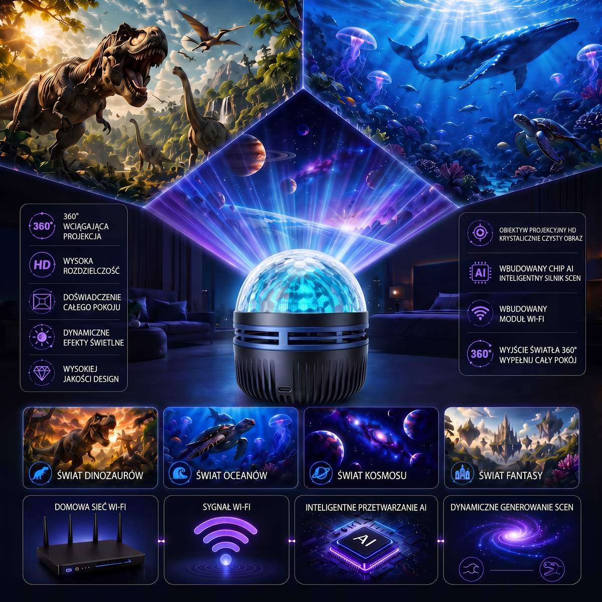 Oficjalny sklep | 💗💗 SCNDR® 360° inteligentny holograficzny projektor rozgwieżdżonego nieba — HD Smart Dynamic 5D
