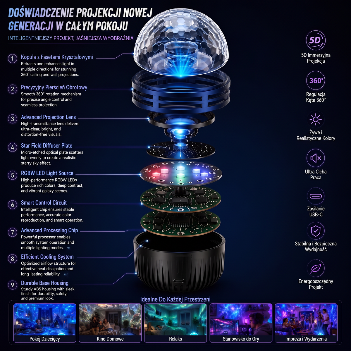 𝑺𝑪𝑵𝑫𝑹® 🎄🌌🦖360° inteligentny holograficzny projektor rozgwieżdżonego nieba — HD Smart Dynamic 5D