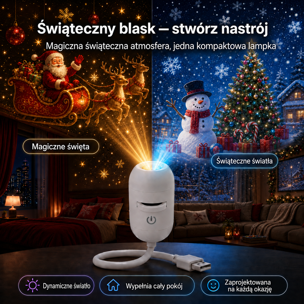 🎄SCNDR® ❄️❄️Projektor HD – idealny Prezent na Święta | Rzutnik LED (Prosta Obsługa)
