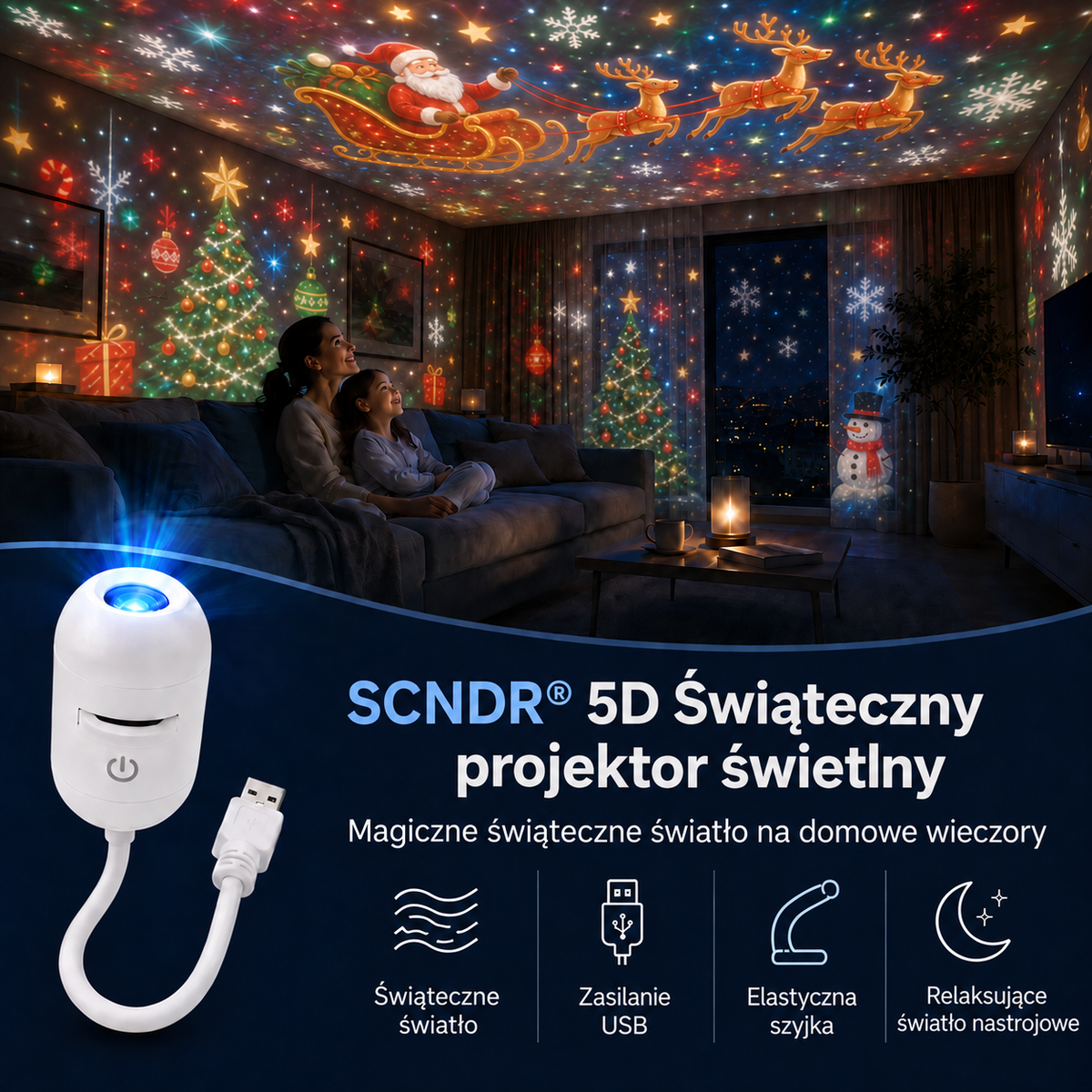 🎄SCNDR® ❄️❄️Projektor HD – idealny Prezent na Święta | Rzutnik LED (Prosta Obsługa)