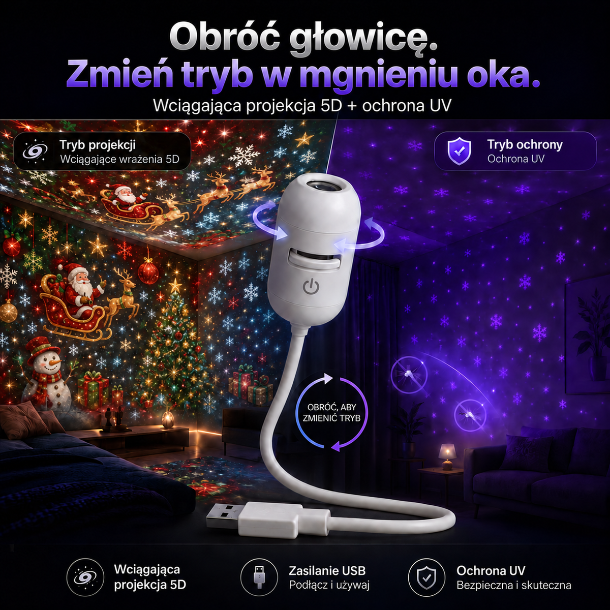 🎄SCNDR® ❄️❄️Projektor HD – idealny Prezent na Święta | Rzutnik LED (Prosta Obsługa)