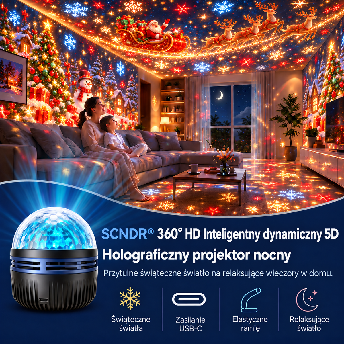𝑺𝑪𝑵𝑫𝑹® 🎁🎄🦖360° inteligentny holograficzny projektor rozgwieżdżonego nieba — HD Smart Dynamic 5D