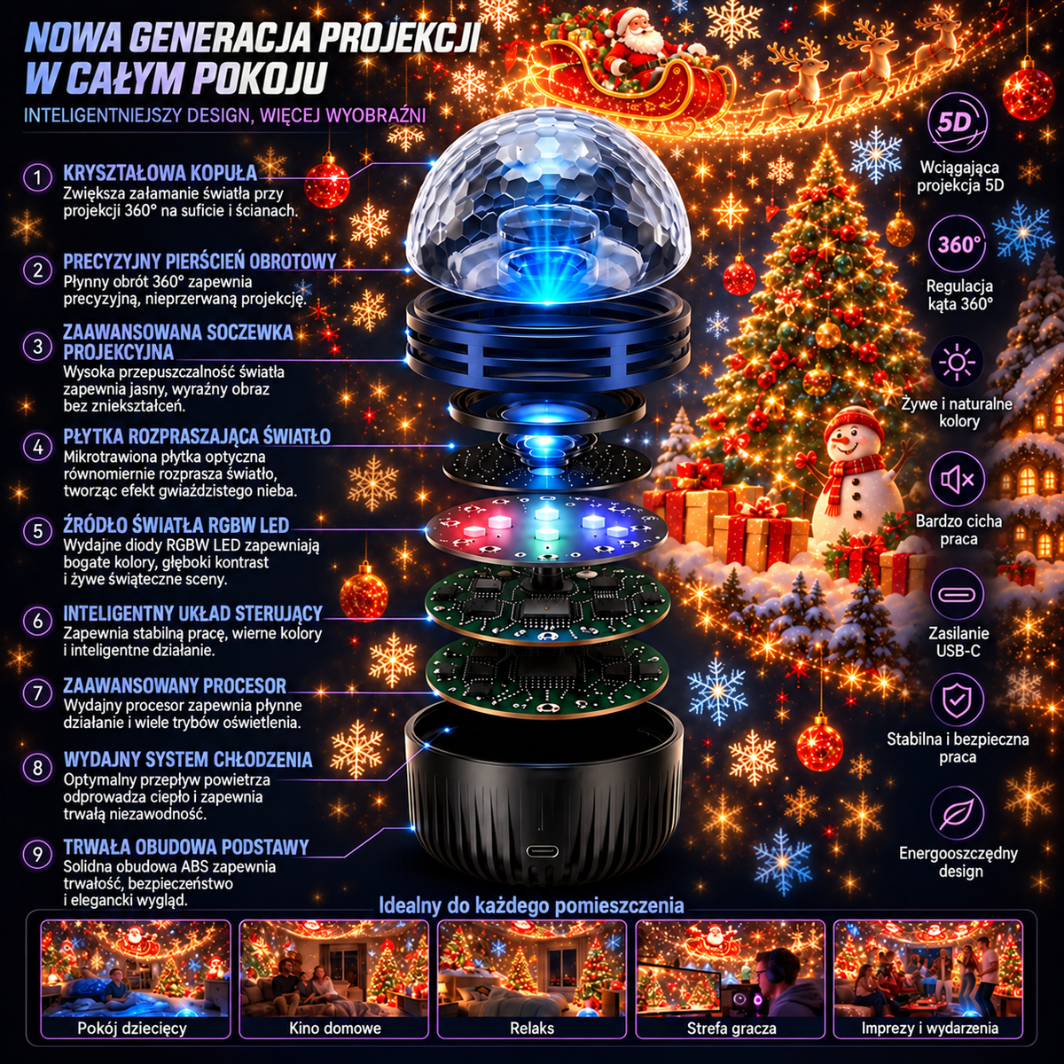 𝑺𝑪𝑵𝑫𝑹® 🎁🎄🦖360° inteligentny holograficzny projektor rozgwieżdżonego nieba — HD Smart Dynamic 5D